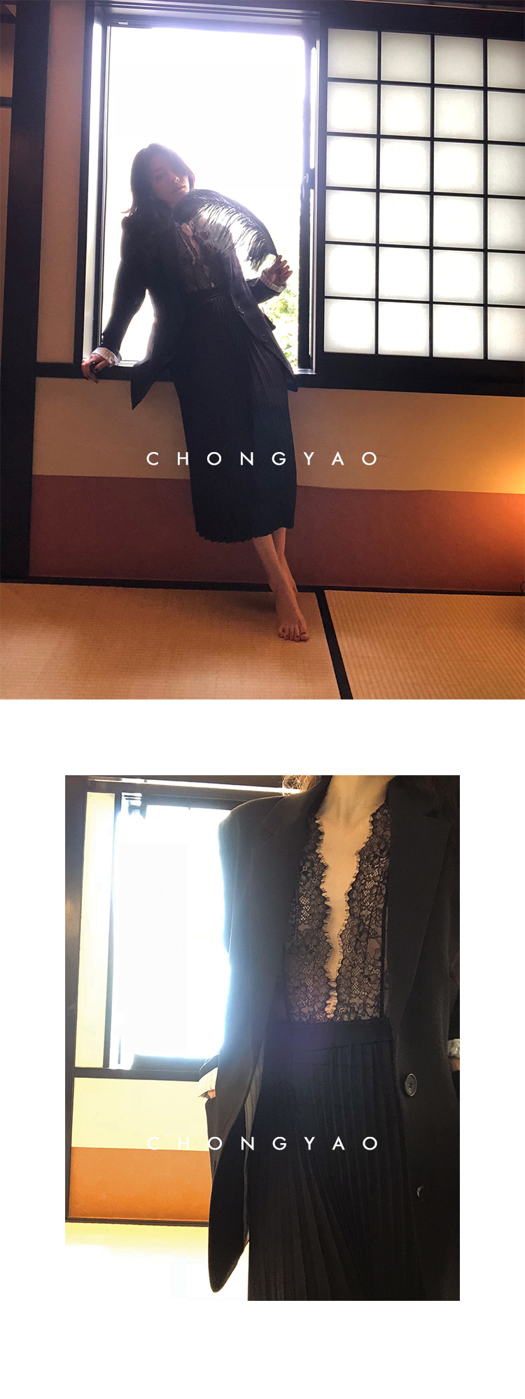 CHONGYAO 重 -Eyelash ren jumpsuit gợi cảm bộ quần áo định hình