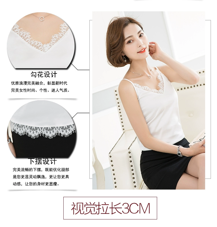 Đầm ren cổ chữ V nhỏ yếm nữ ngắn mặc gợi cảm phù hợp bên trong mùa hè áo sơ mi giảm béo cỡ lớn