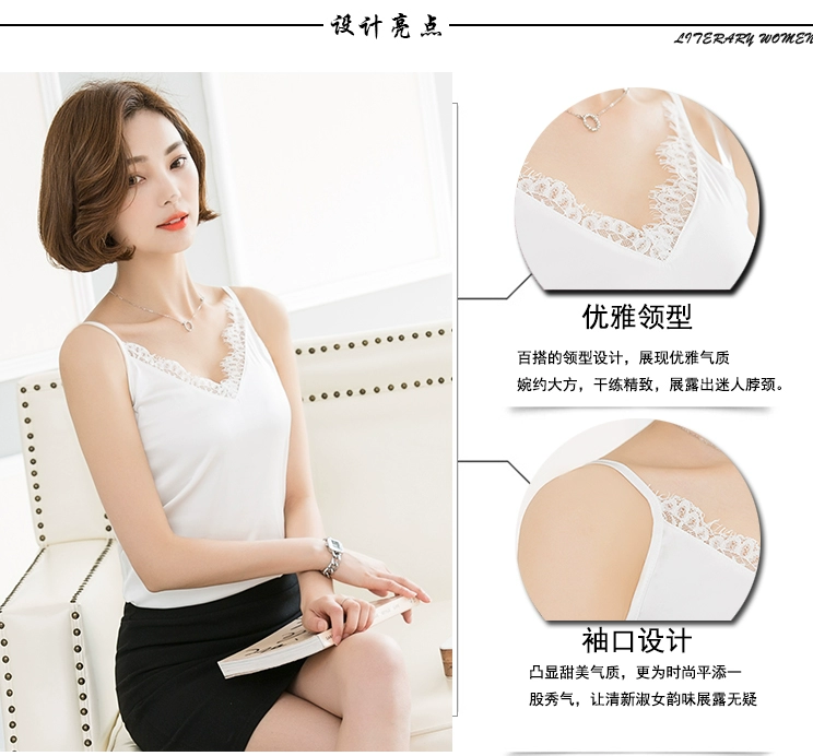 Đầm ren cổ chữ V nhỏ yếm nữ ngắn mặc gợi cảm phù hợp bên trong mùa hè áo sơ mi giảm béo cỡ lớn