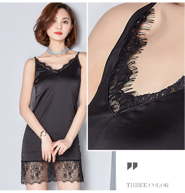 Đầm ren cổ chữ V gợi cảm của váy yếm nữ váy yếm 2018 xuân hè mới khoét chân đế trong phần dài của váy thời trang nữ