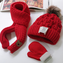 Three-piece Childrens hat winter baby hat for boys and girls warm knitted wool cap 2 plus velvet cute super cute 8 years old