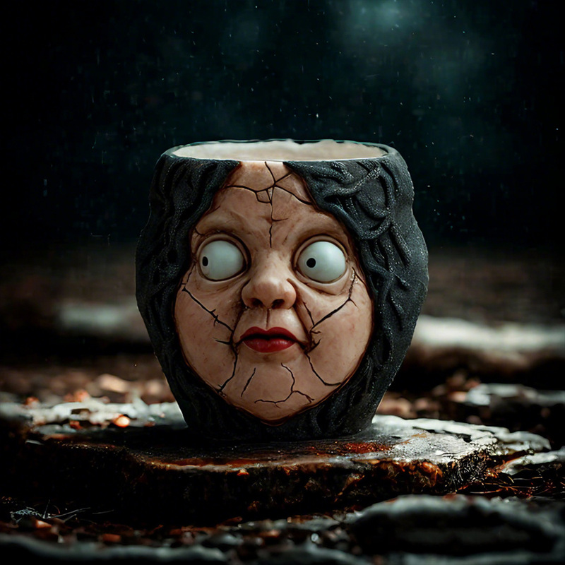 Halloween Scary Face Doll Creative Flower Pot Desktop Home Outdoor Courtyard Decoration Resin Crafts Ornaments