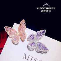 South Korea Net red hollow pink purple butterfly brooch brooch female temperament zircon crystal cardigan silk towel buckle pin female