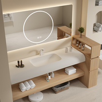 Log style Corian integrated basin slate seamless basin bathroom cabinet combination half wall washbasin cabinet customization