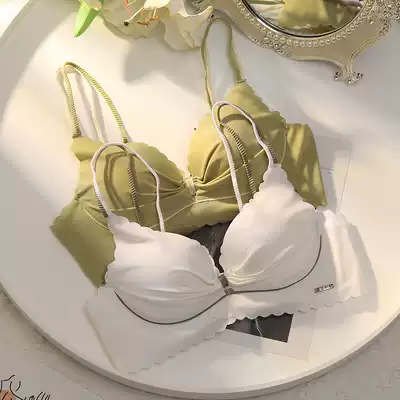 Summer thin white underwear women's small breasts gather no trace no steel ring beautiful back text bra set sexy breast