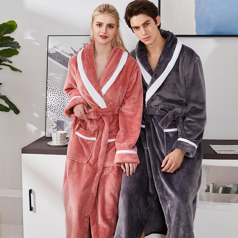 Sleeping robe female winter flange suede lovers warm bathrobe thickened lengthened men's sleepwear coral suede Large size Sizes Home Clothing