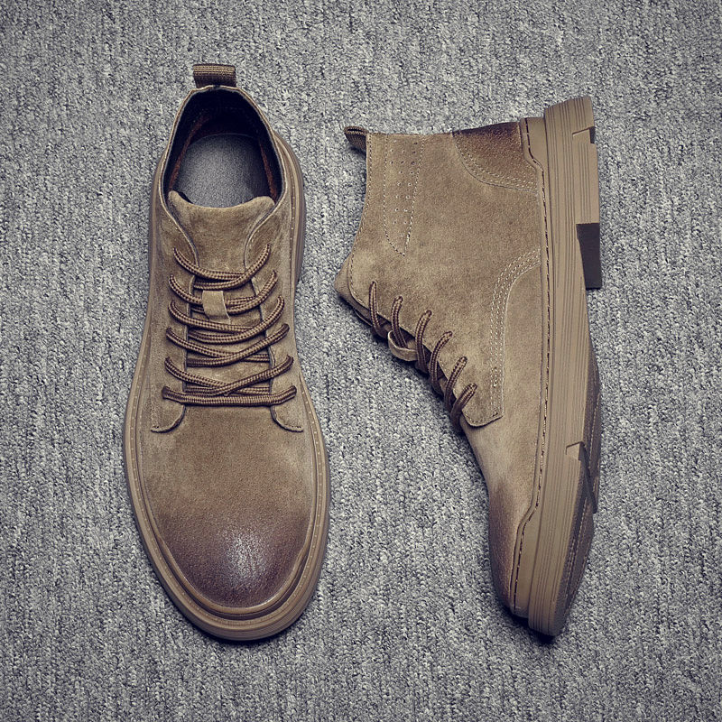 Martin Boots Male middle cylinder genuine leather winter plus soft bottom casual short boots Anti-suede leather shoes Inlenty wind retro tooling shoes