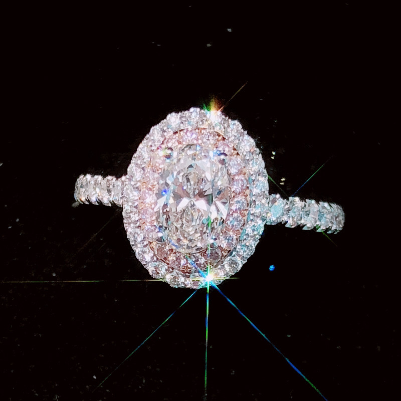 GIA 50 points 1 carat oval diamond ring luxury group inlaid large ring proposal pink diamond diamond ring custom