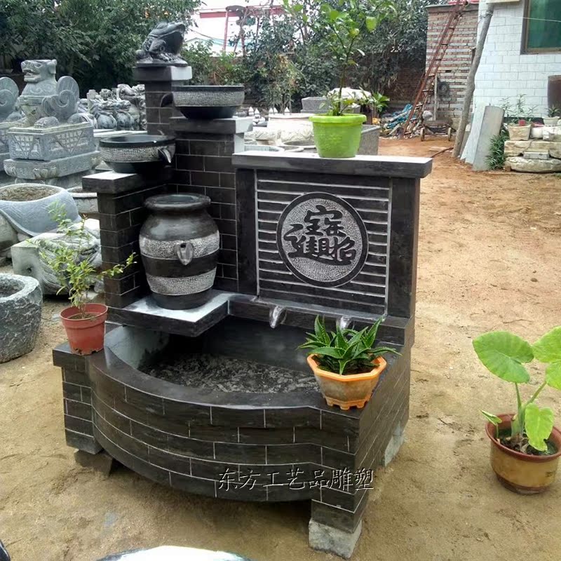 Bluestone stone carving flowing water basin decoration fish tank wall basin marble carp stone mill antique stone trough flower pot water scene carving