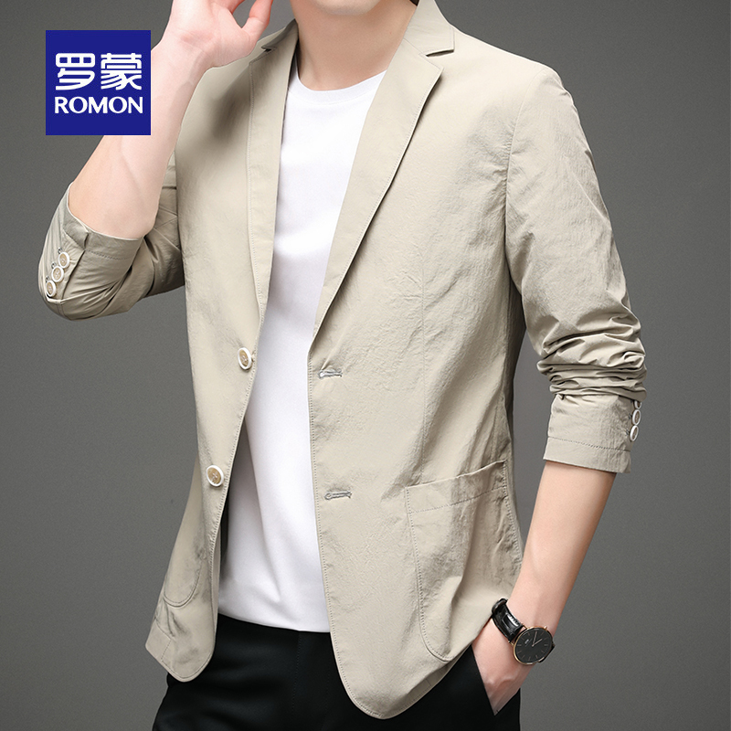 Romon Men's Casual Suit Spring and Autumn New Solid Color Single-Layer Thin Suit Business Slim Single Suit Jacket