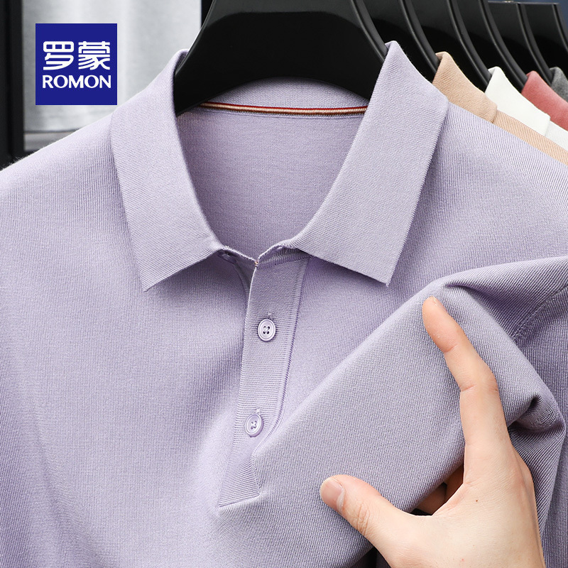 Romon 100% Lyocell Tencel Summer Men's New Knitted Polo Shirt Pure Color Lapel Short-Sleeved T-Shirt Top
