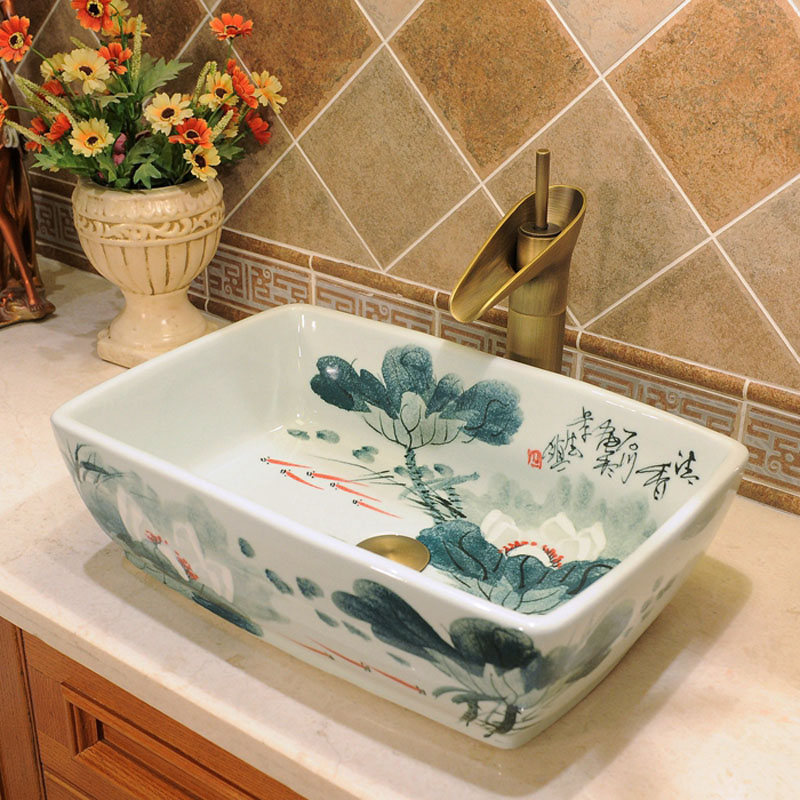 Art Terrace Basin Square Retro Washbasin Makeup Room Ceramic Washbasin Home Creative Balcony Chinese Terrace Basin