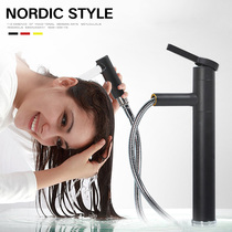 Basin drawing faucet hot and cold black paint rotating single hole full Copper Basin faucet frosted washbasin faucet