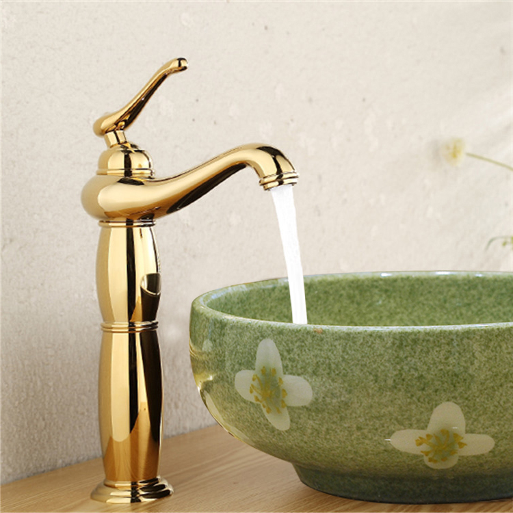 European-style all-copper single-hole hot and cold antique faucet on the washbasin gold heightened faucet
