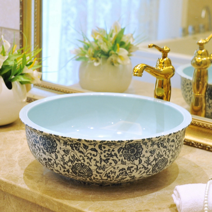 Chinese countertop basin retro wash basin Jingdezhen creative art basin powder room blue and white porcelain ceramic washbasin