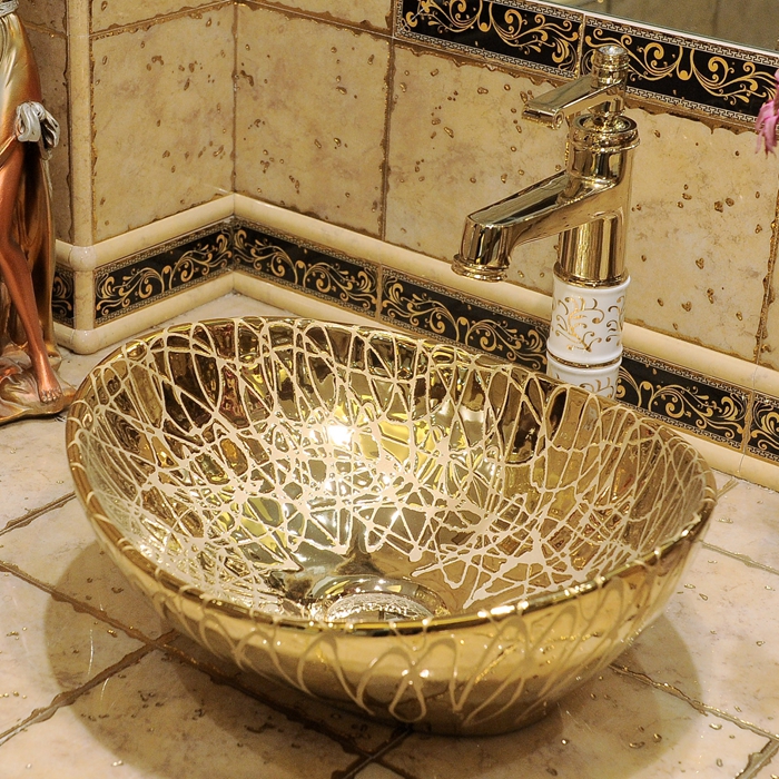 Ostyle Terrace Basin Oval ceramic make-up room washbasin art basin Wash Basin Terrace Basin small gold meta-pelvis