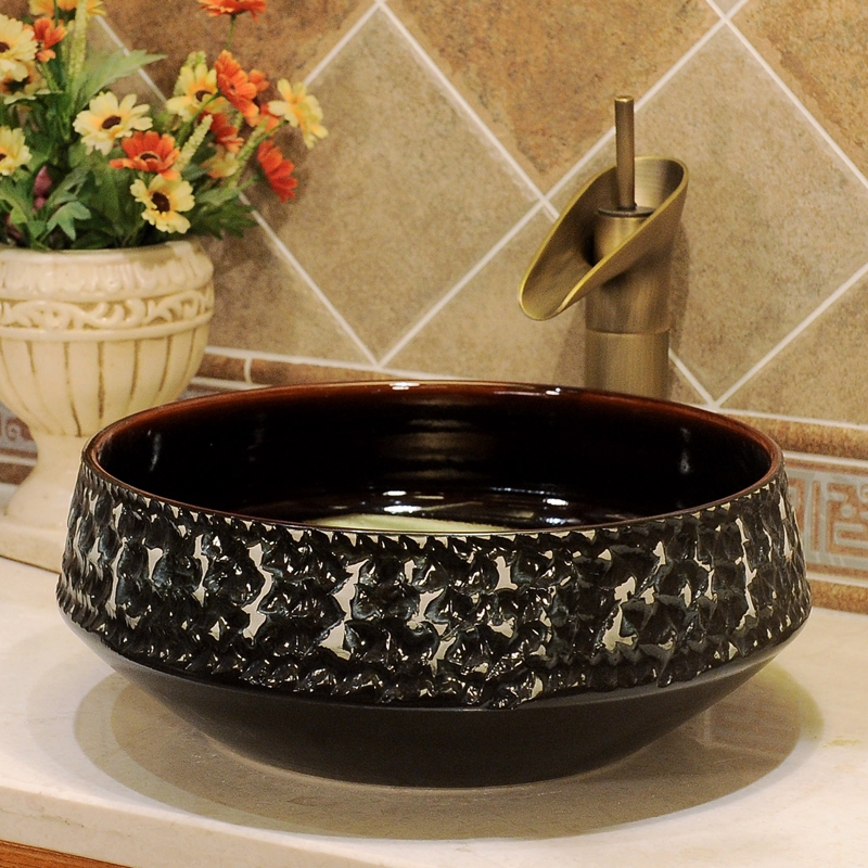 Jingdezhen Ceramic imitation ancient art basin ceramic table Makeup Room Wash Wash Basin Chinese Mediterranean Dark