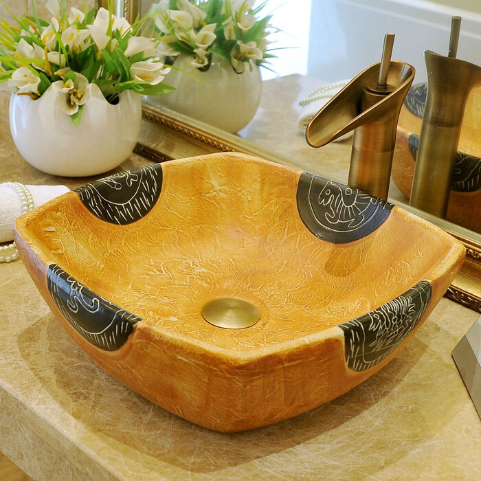 Southeast Asia Ceramics Washbasin Square Washbasin Chinese Classical Art Terrace Basin Retro American Terrace Basin Home