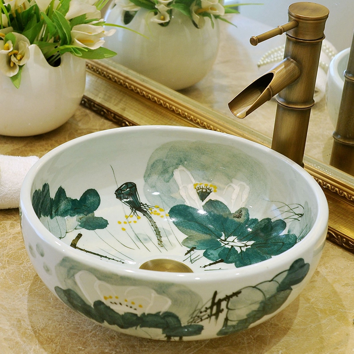 Hand-painted ceramic table basin dressing room wash basin kindergarten wash basin children small size Chinese art basin