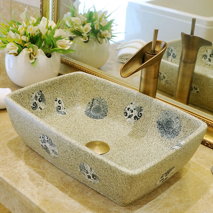 Art countertop basin rectangular ceramic washbasin powder room washbasin Chinese-style Jingdezhen countertop washbasin