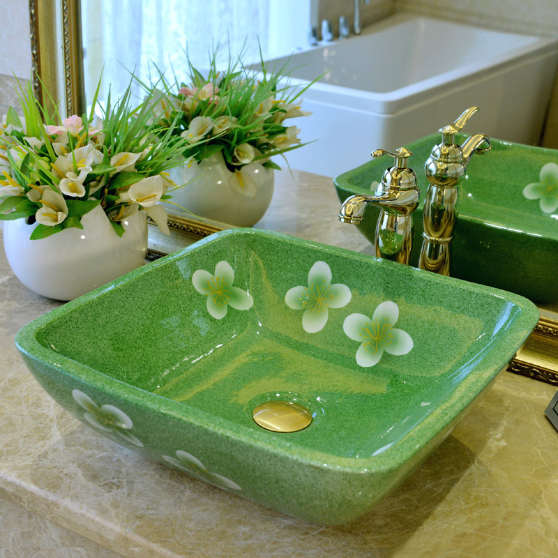 Art table basin Ceramic wash basin Household powder room wash basin Green square wash basin Balcony wash basin
