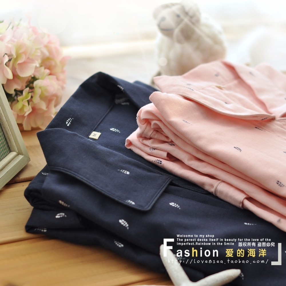 Pure cotton soft waxy double-layer gauze long-sleeved trousers pajamas home service couple men and women spring and summer air conditioning large size suit