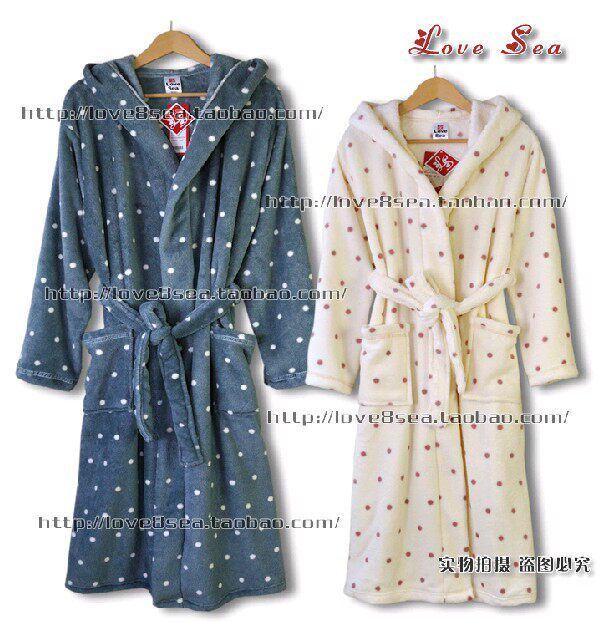 Winter thickening and lengthening couples coral fleece nightgown cute hooded casual living clothes home clothes bathrobe