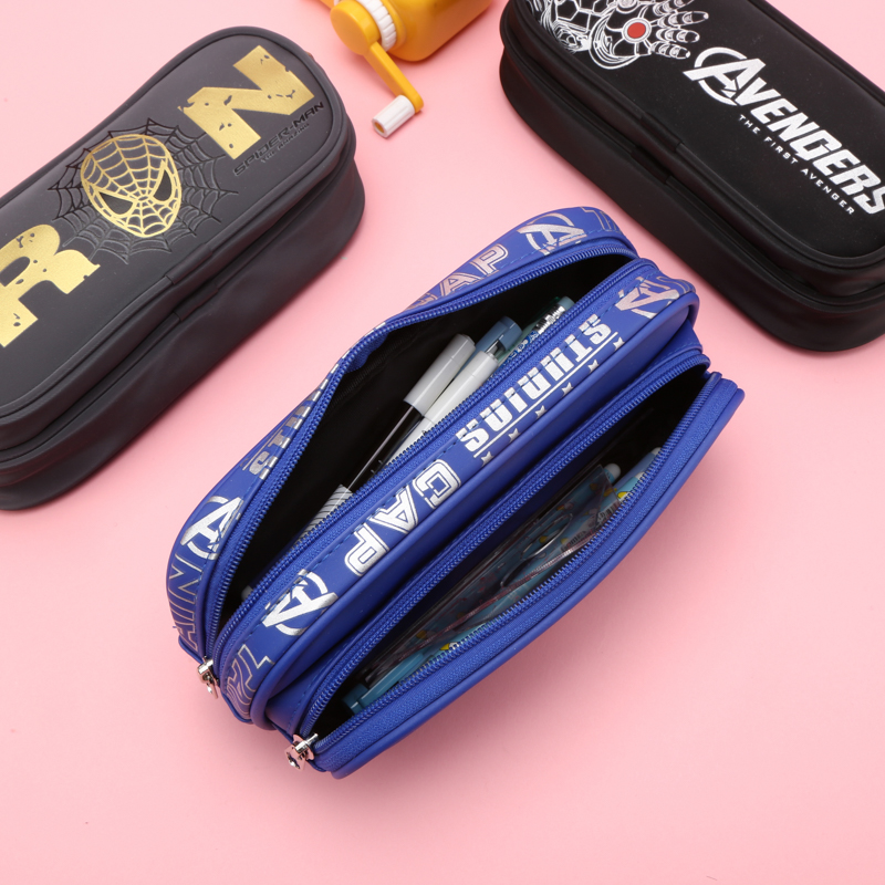 Spider-man stationery bag middle school students and male and large capacity steel man pen bag waterproof and easy cleaning pencil box