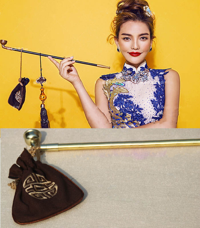 Photo studio photography props Antique gold smoking pipe with cigarette bag and cigarette rod to perform a retro theme creative wedding shooting