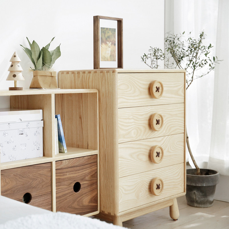 Top-shaped child in button bucket cabinet Environmental white ash black walnut four bucket cabinet Original storage cabinet Full solid wood storage cabinet