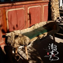 Qingquan ancient art solid wood original ecological bench log root carving stool tea table Zen tea stool shop net mahogany chair