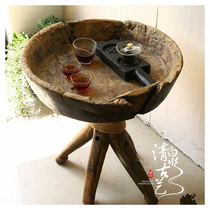 Simple balcony wooden tea table outdoor pastoral solid wood small tea table creative Net red round log tea tea table
