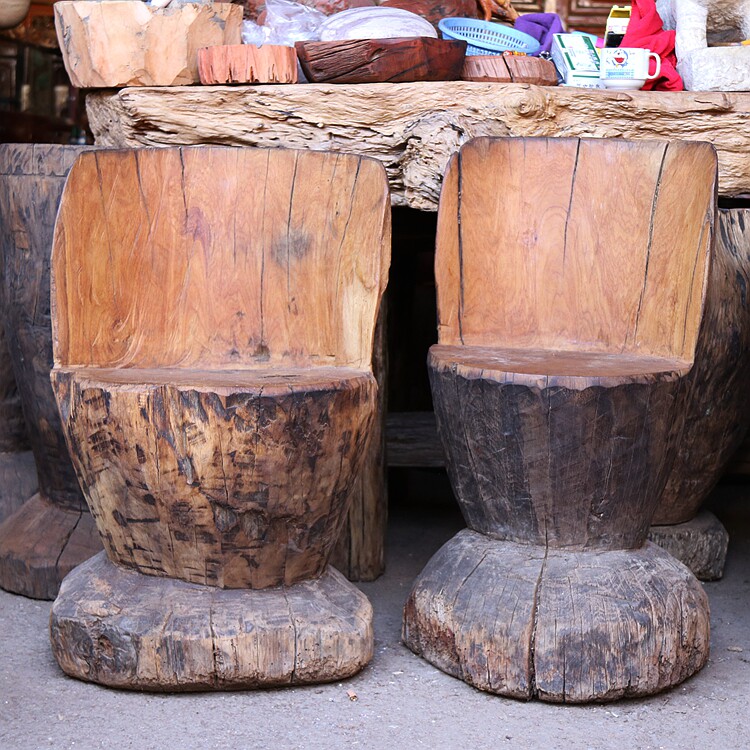 Retro solid wood chair round back chair log tea table and chair outdoor courtyard art low stool indoor balcony stool