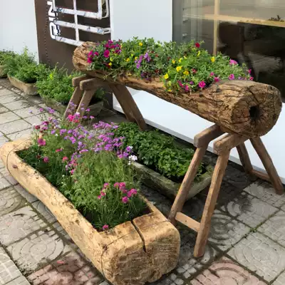 Wooden trough flower pot balcony rectangular courtyard anti-corrosion weathered wood flower trough fleshy old pile basin pig trough rotten wood flower pot