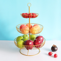 Three-story fruit plate living room creative home Nordic simple modern personality bright gold multi-layer wrought iron fruit basket