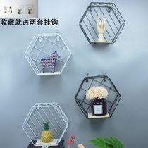 Nordic Wall creative decoration rack bedroom living room hexagonal geometric shelf non-perforated iron wall hanging