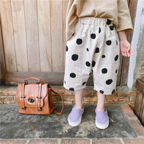 Fashionable retro polka dot pants Korean children polka dot down pants Boy girl five-point pants radish pants 2020 summer
