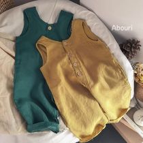100% pure linen recommended for Korean custom made male and female children conjoined pants rear-amplitude open fork sleeveless one-piece 7-pants