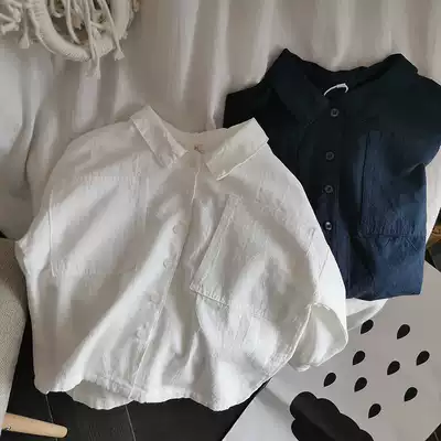 Accent Korean fabric boys shirt long sleeve cotton spring and autumn cotton pocket loose children long sleeve shirt men