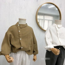 Cloth style 2021 autumn dress Korean childrens clothing boys and girls cotton shirt long sleeve asymmetric collar children white shirt