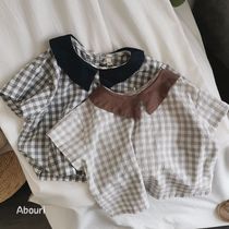 Son Ensemble Retro Art Van Men And Women Children Plaid Cotton Numb collar shirt 2022 Summer short sleeve T-shirt