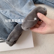 A super thick silver fox velvet Korean design for boys and girls plus velvet jeans children baby cotton pants