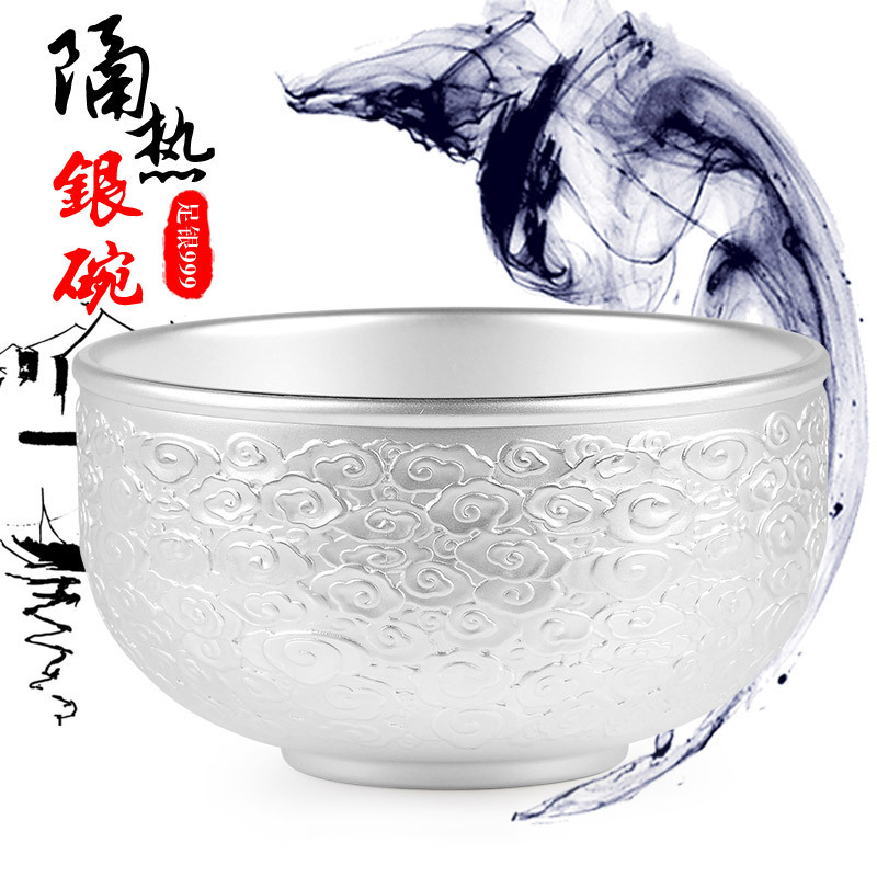 Silver bowl 999 silver tableware for snowflake household silver bowl chopsticks three pieces of baby foot silver set