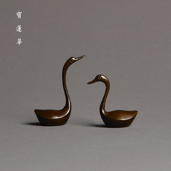 Bronze carved ນ້ອຍ swan ແຂງທອງແດງເຕັມຢືນຊາ pillow pen holder
