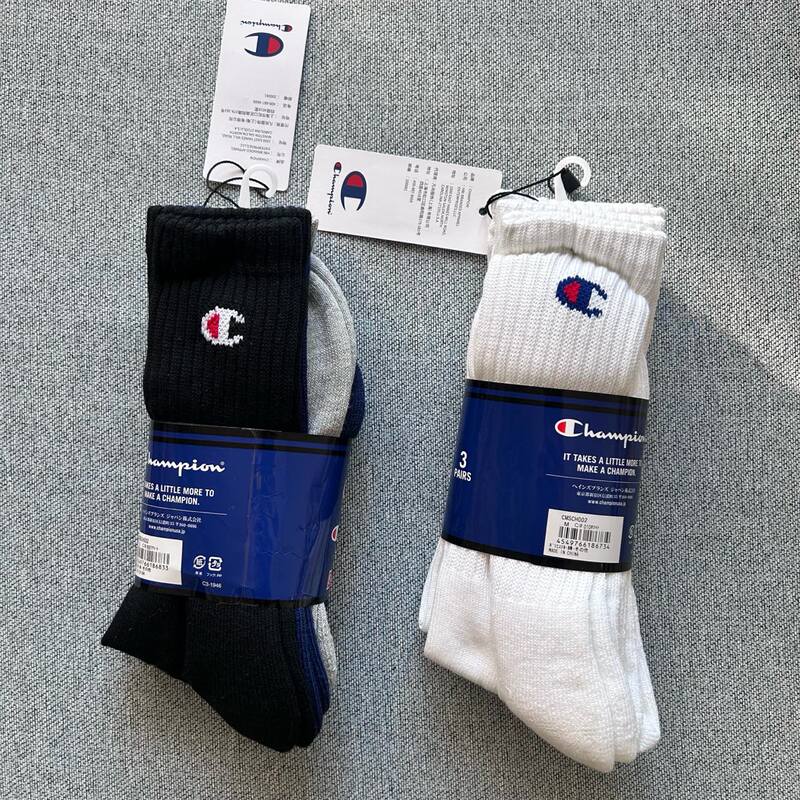 Shengsheng Genuine Purchasing Agent Champion Men's and Women's Small Logo High-Top Three Pairs of Towel-Soled Casual Sports Socks