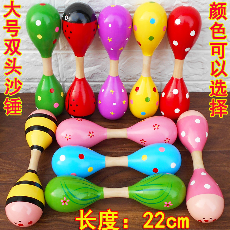 Wooden Kindergarten Kids School Dancing Exercises Early Education Musical Toys Musical Instrument Size Double Head Sand Hammer Ball