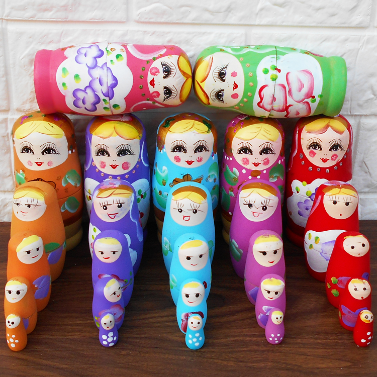 Yi intellectually developed wooden children early teaching toy kindergarten students gift color Russian 5 - story dolls