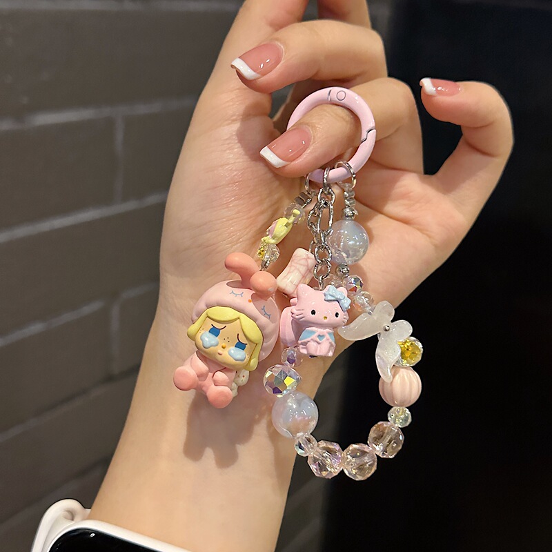 Authentic Bubble Mart Pajama Party Cute Crystal Alloy Phone Chain Keychain Small Bag Charm Trendy Toy for Girls