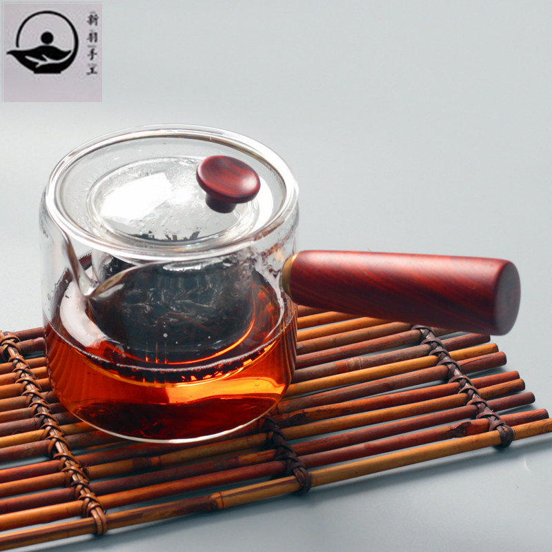 New down day style wood handle glass teapot high temperature resistant thickened side make pot black crystal stove cook tea machine with strainer burning kettle