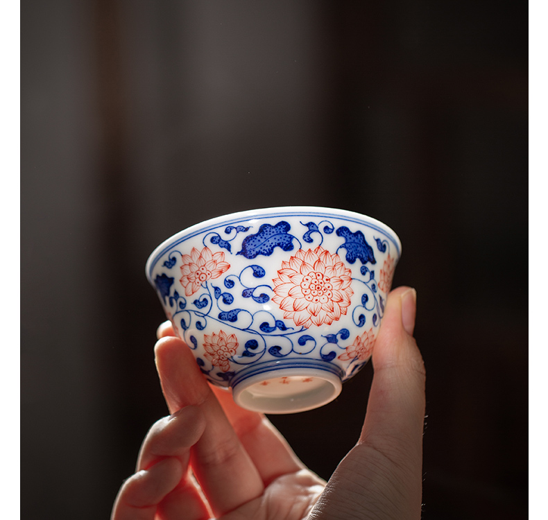 Owl up jingdezhen porcelain bound lotus flower painting of hand - made of kongfu master cup single cup tea classic design